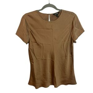 Express Golden Tan Satin Short Sleeve Popover Blouse